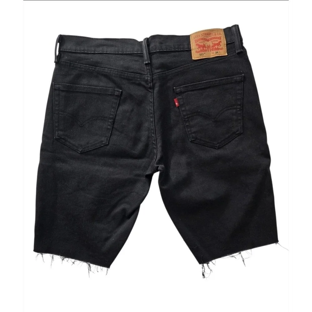 Levi's 511 Mens Black Denim Jean Shorts Size 34 Raw Hem Cut Off Classic Fit